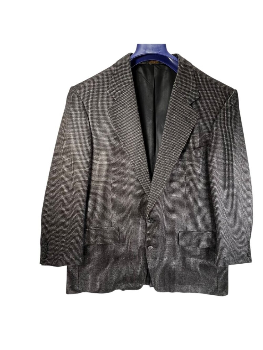 Lana Moda Mens Italian Wool Silk Blazer Jacket Houndstooth 44R Black Gray Coat - Picture 2 of 16